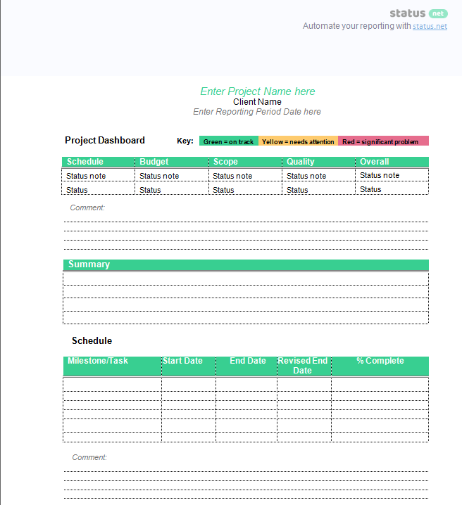 client customer status report template 3