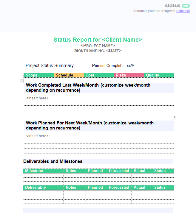 client customer status report template