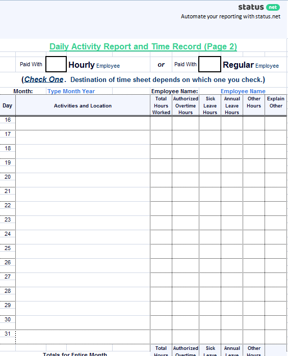 daily activity report template 3 screen p2
