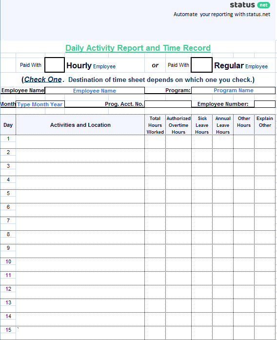Daily Report Format In Excel from status.net