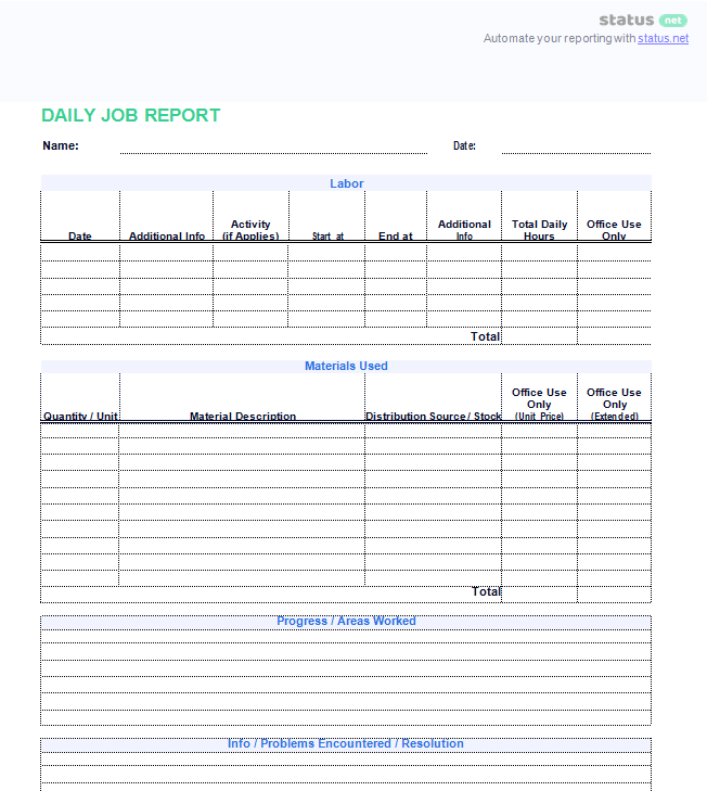 Daily Sales Call Report Template In Excel from status.net
