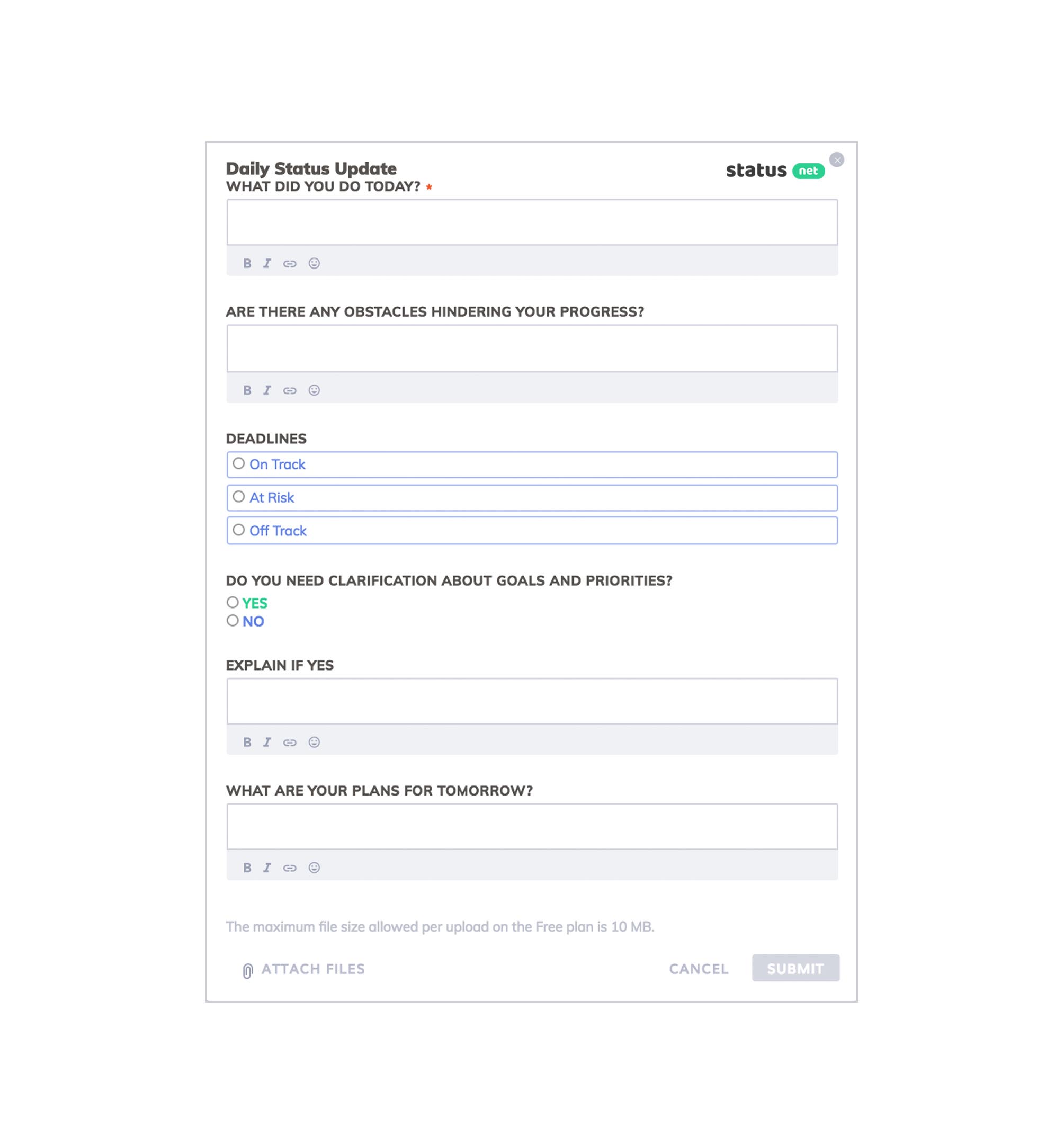 daily status update form template