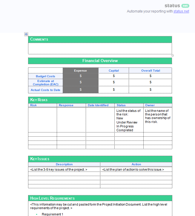 executive project report screen p2