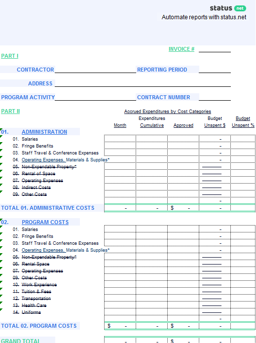 Project Financial Reporting Template from status.net
