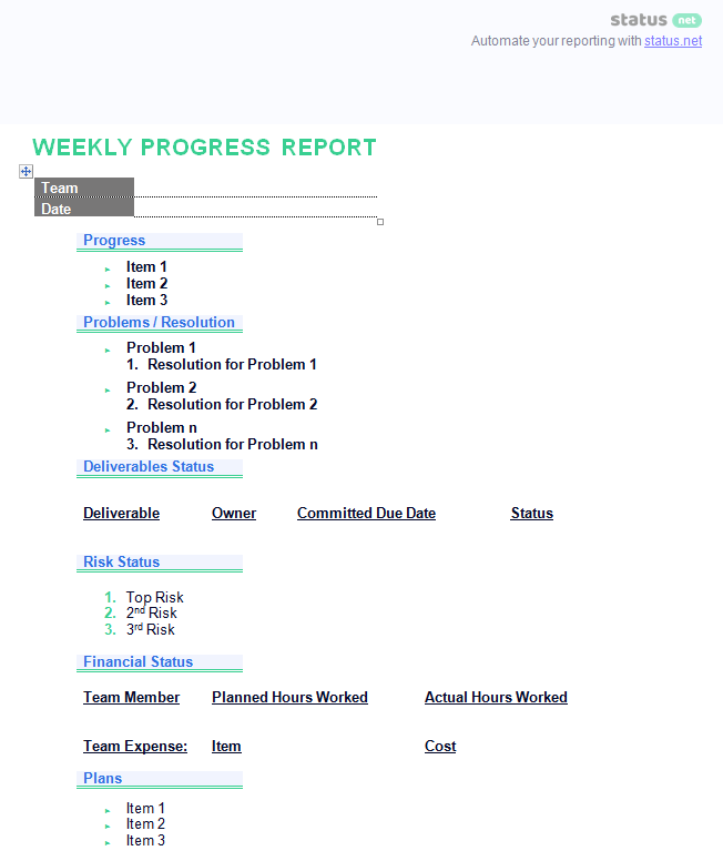 weekly progress report 2