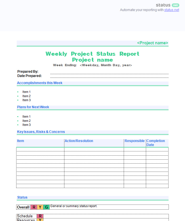 Software Development Status Report Template