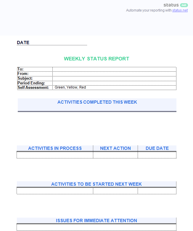 weekly report template employee weekly status report